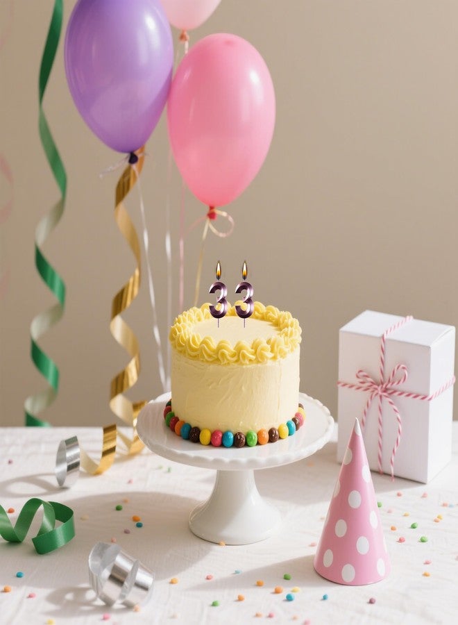 AOOLADA 33 Birthday Candle, 33rd Cake Candles, Number 33 Birthday Candles for Cake Topper Decoration, Purple - Image 3